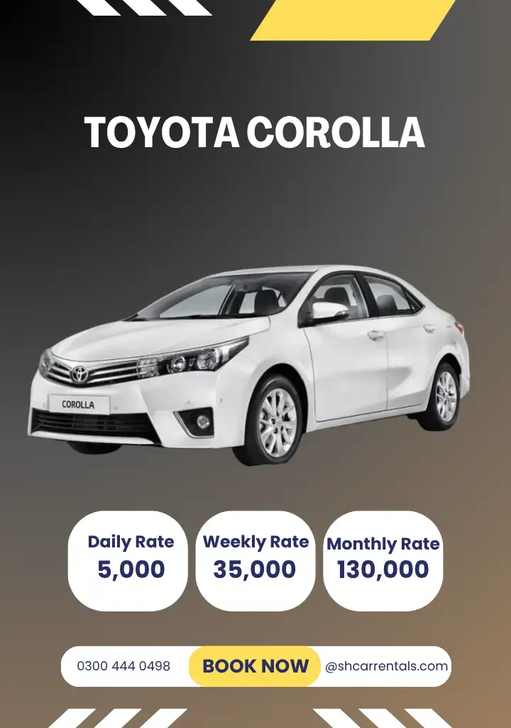 Toyota Corolla Daily Car Rental in Lahore